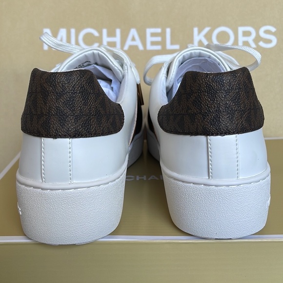 Michael Kors Poppy Stripe Lace Up Nappa Faux Leather WMNS Optic White/Brown - Picture 12 of 16